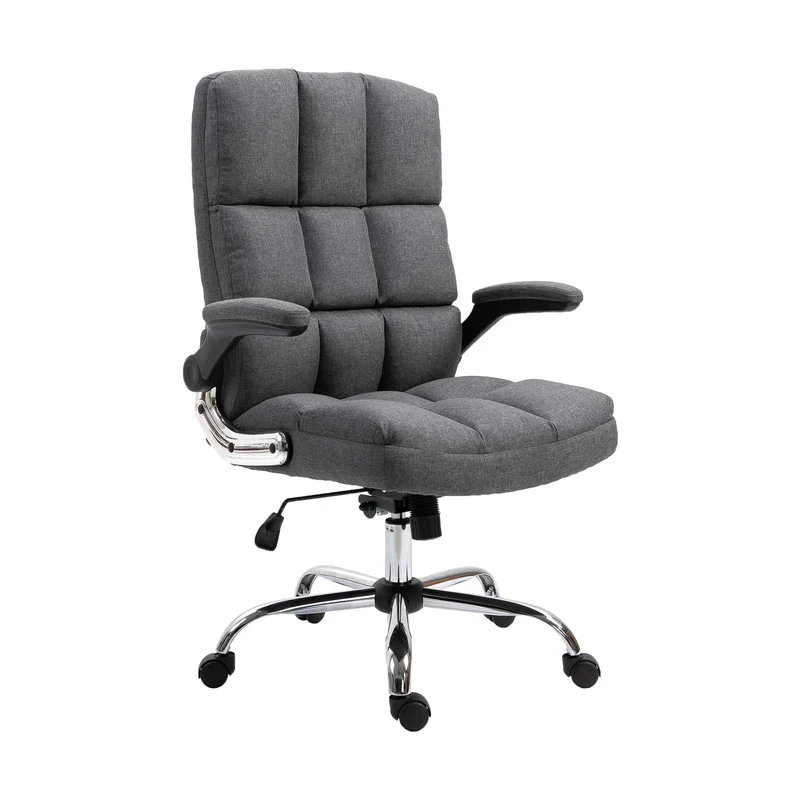 Chaise de bureau pivotante réglable en hauteur en tissu gris foncé forme ergonomique 04_0001875