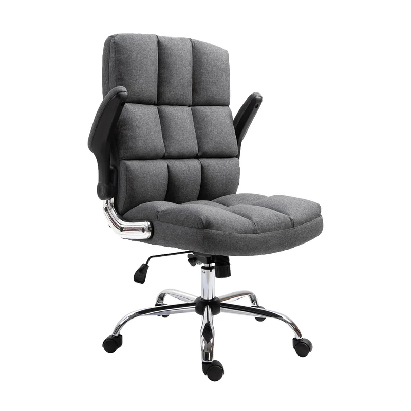 Chaise de bureau pivotante réglable en hauteur en tissu gris foncé forme ergonomique 04_0001875