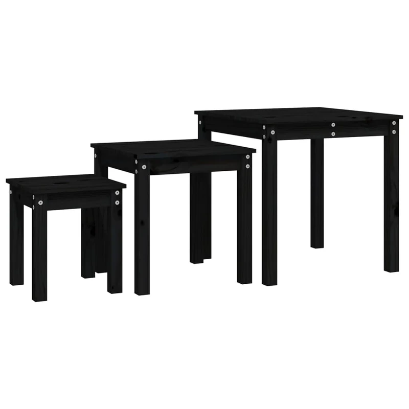 Lot de 3 tables d'appoint gigognes en bois de pin noir DEC032733