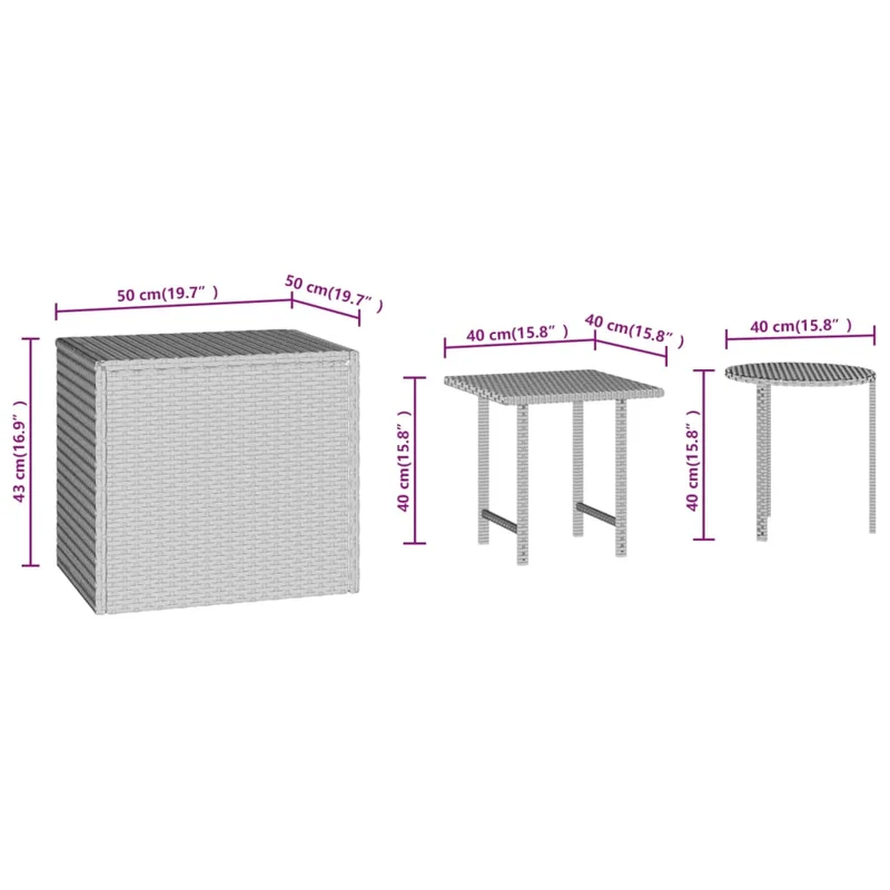 Lot de 3 tables d'appoint pour intérieur ou extérieur en résine tressée marron et acier DEC032668