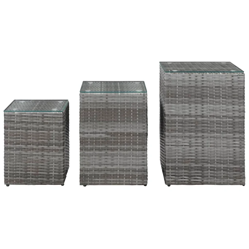 Lot de 3 tables d'appoint supports plantes dessus en verre gris résine tressée gris et métal DEC032664