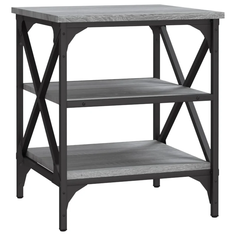 Lot de 2 tables d'appoint avec étagères 40 x 42 x 50 cm bois ingénierie gris et acier DEC032647