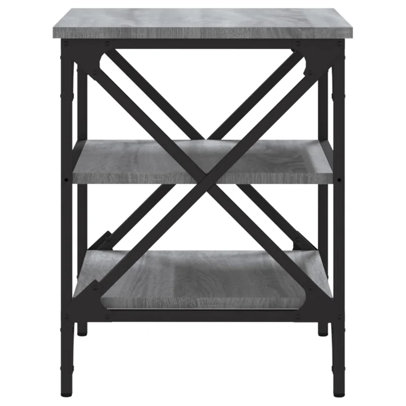 Lot de 2 tables d'appoint avec étagères 40 x 42 x 50 cm bois ingénierie gris et acier DEC032647