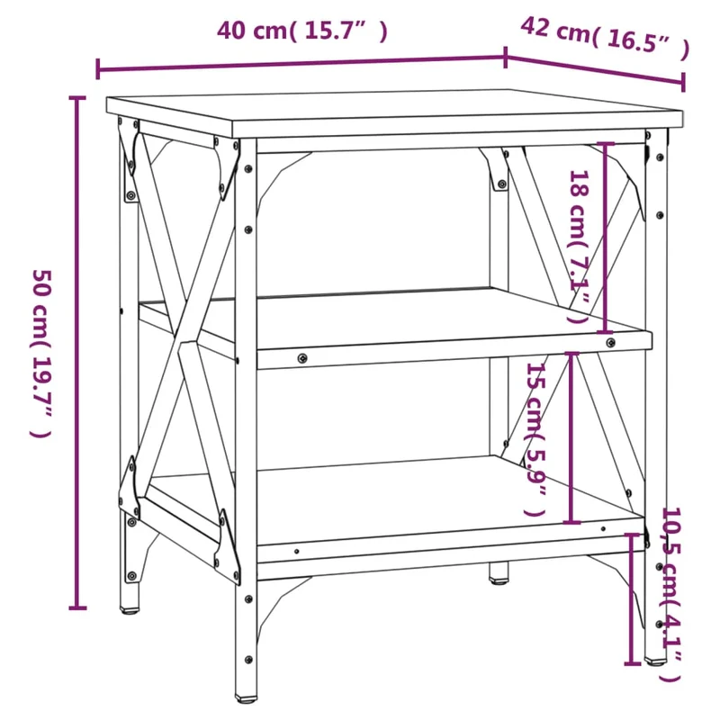 Lot de 2 tables d'appoint avec étagères 40 x 42 x 50 cm bois ingénierie gris et acier DEC032647