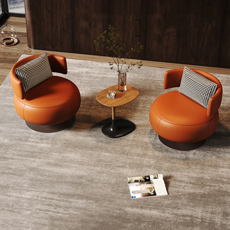 Contemporary Scandinavian Round Curved PU Leather Sponge Stainless Steel Accent Chair Backrest Rotatable For Living Room