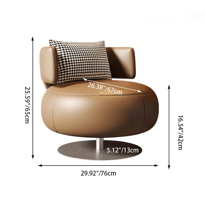 Contemporary Scandinavian Round Curved PU Leather Sponge Stainless Steel Accent Chair Backrest Rotatable For Living Room