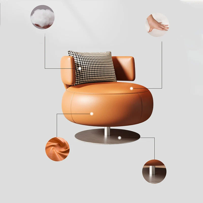 Contemporary Scandinavian Round Curved PU Leather Sponge Stainless Steel Accent Chair Backrest Rotatable For Living Room