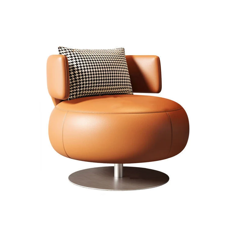 Contemporary Scandinavian Round Curved PU Leather Sponge Stainless Steel Accent Chair Backrest Rotatable For Living Room
