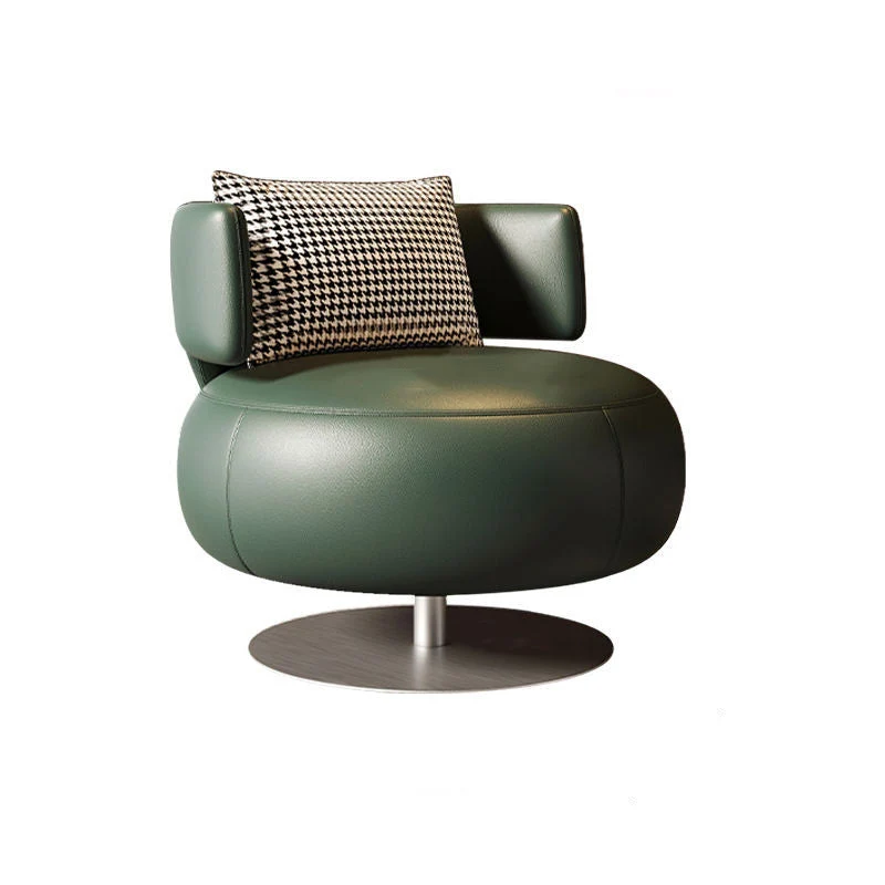 Contemporary Scandinavian Round Curved PU Leather Sponge Stainless Steel Accent Chair Backrest Rotatable For Living Room