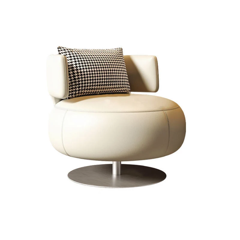 Contemporary Scandinavian Round Curved PU Leather Sponge Stainless Steel Accent Chair Backrest Rotatable For Living Room