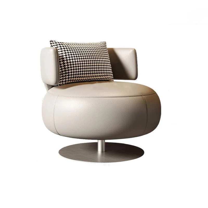 Contemporary Scandinavian Round Curved PU Leather Sponge Stainless Steel Accent Chair Backrest Rotatable For Living Room