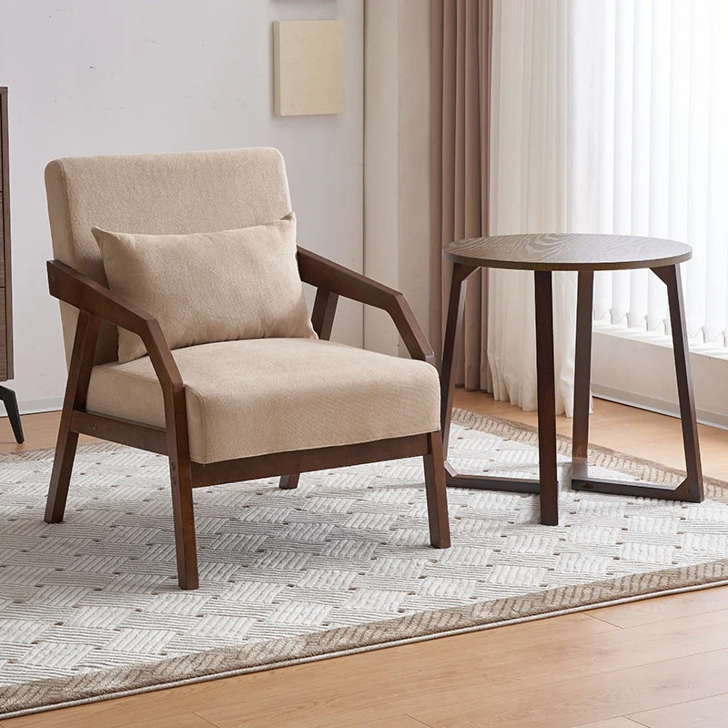 Contemporary Scandinavian Rectangular Cotton Linen Rubberwood Accent Chair Backrest Armrest For Living Room