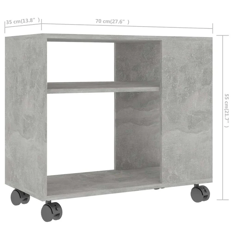 Table d'appoint meuble de salon sur roulettes 70 x 35 x 55 cm bois d'ingénierie couleur gris béton DEC032462