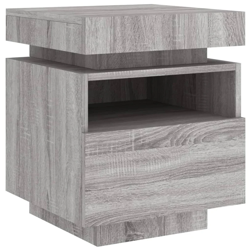Lot de 2 tables de chevet lumières LED RVB 40 x 39 x 48,5 cm avec tiroir en bois d'ingénierie gris DEC032837