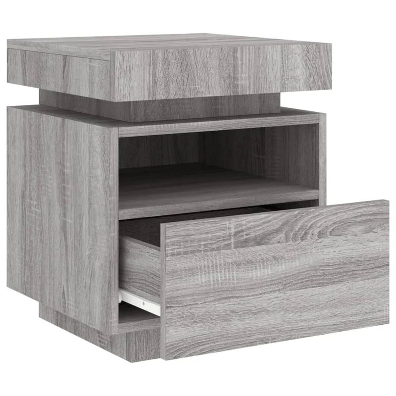 Lot de 2 tables de chevet lumières LED RVB 40 x 39 x 48,5 cm avec tiroir en bois d'ingénierie gris DEC032837