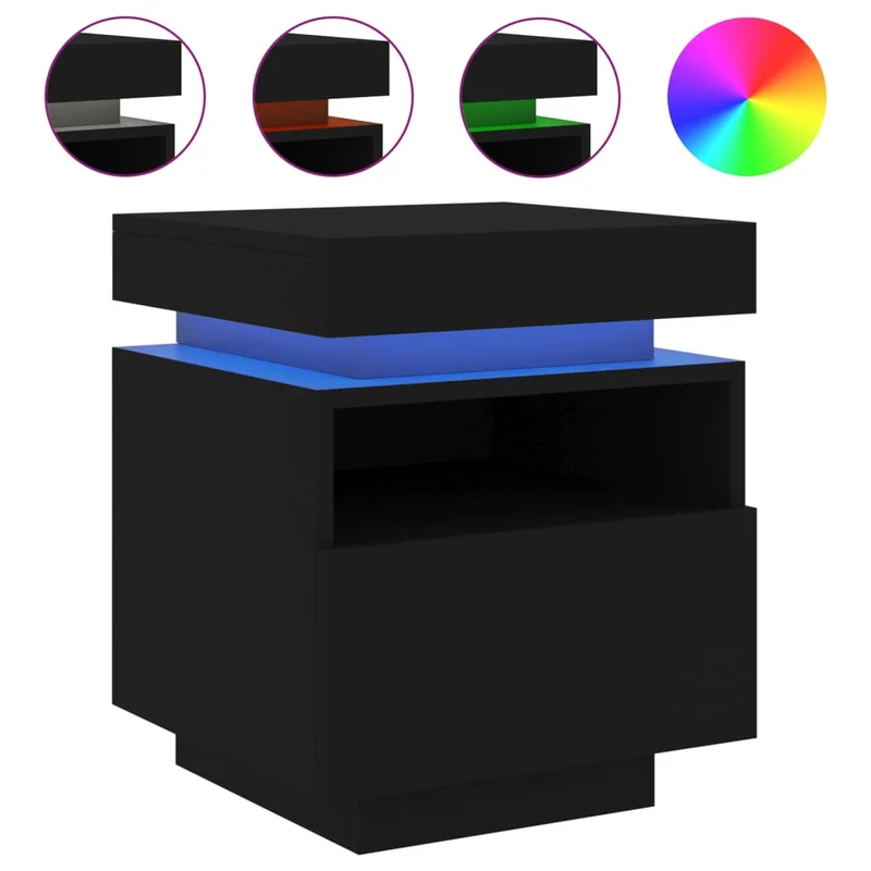 Lot de 2 tables de chevet avec tiroirs et lumières LED RVB 40 x 39 x 48,5 cm bois d'ingénierie noir DEC032835
