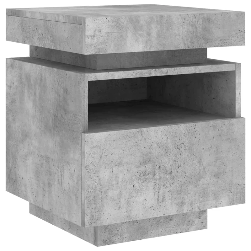 Lot de 2 tables de chevet avec tiroirs et lumières LED RVB 40 x 39 x 48,5 cm en bois d'ingénierie couleur gris béton DEC032832