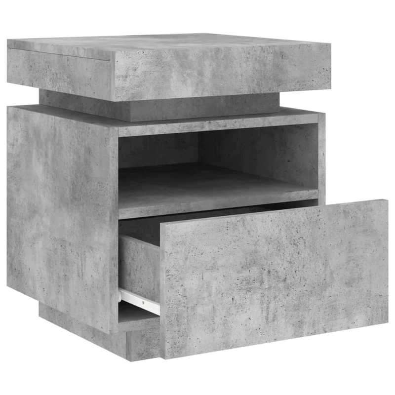 Lot de 2 tables de chevet avec tiroirs et lumières LED RVB 40 x 39 x 48,5 cm en bois d'ingénierie couleur gris béton DEC032832