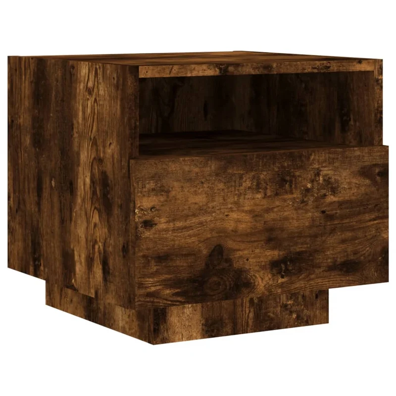 Lot de 2 table de chevet avec tiroir et lumières LED RVB 40 x 39 x 37 cm en bois d'ingénierie marron DEC032827