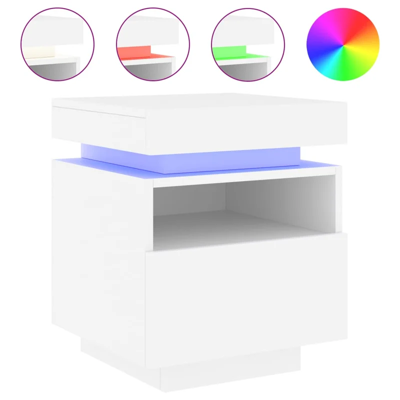 Lot de 2 tables de chevet avec tiroirs et lumières LED RVB 40 x 39 x 48,5 cm en bois d'ingénierie blanc DEC032825
