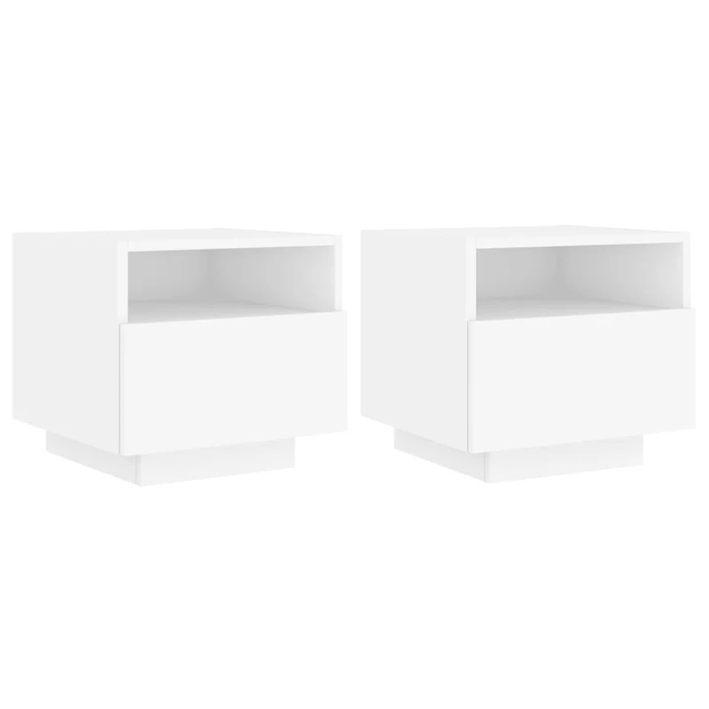 Lot de 2 tables de chevet avec tiroirs et lumières LED RVB 40 x 39 x 37 cm bois d'ingénierie blanc DEC032824