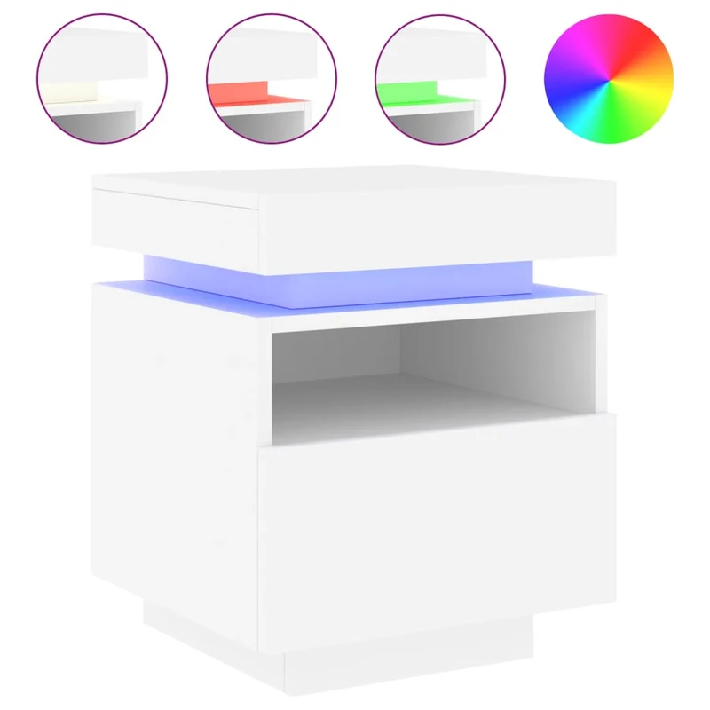 Table de chevet avec tiroir et lumière LED RVB 40 x 39 x 48,5 cm bois d'ingénierie blanc DEC032763