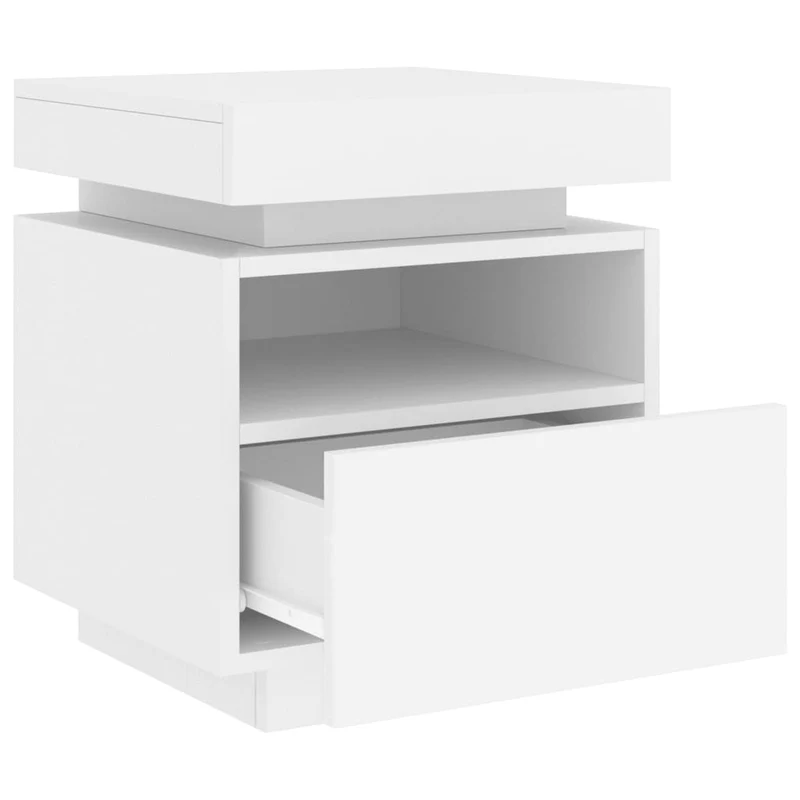 Table de chevet avec tiroir et lumière LED RVB 40 x 39 x 48,5 cm bois d'ingénierie blanc DEC032763