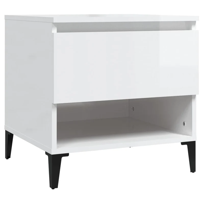 Lot de 2 tables d'appoint table de chevet avec tiroir et compartiment 50 x 46 x 50cm bois ingénierie blanc brilliant DEC032654