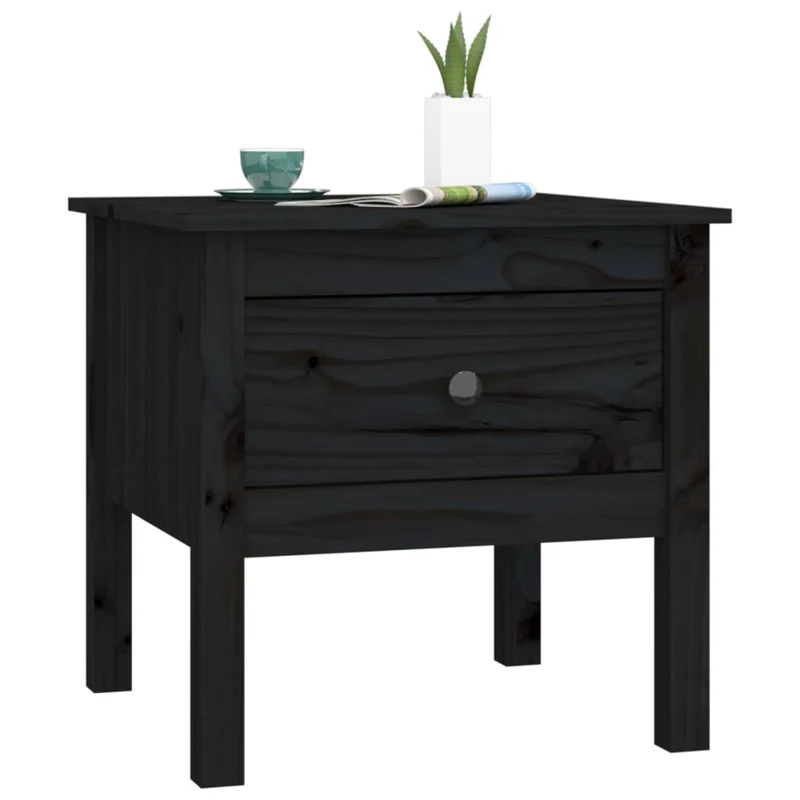 Lot de 2 tables d'appoint chevet avec tiroir 50 x 50 x 49 cm bois de pin noir DEC032646