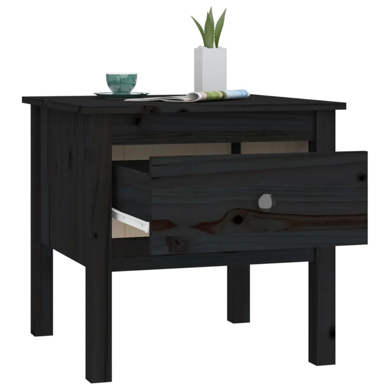 Lot de 2 tables d'appoint chevet avec tiroir 50 x 50 x 49 cm bois de pin noir DEC032646
