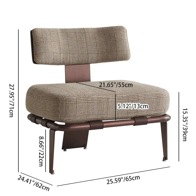 Modern Luxury Rectangular Cushion Cotton Linen Saddle-Style Faux Leather Stainless Steel Accent Chair Backrest For Living Room