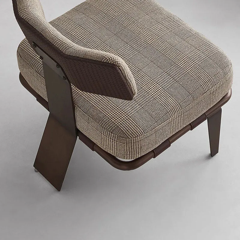 Modern Luxury Rectangular Cushion Cotton Linen Saddle-Style Faux Leather Stainless Steel Accent Chair Backrest For Living Room