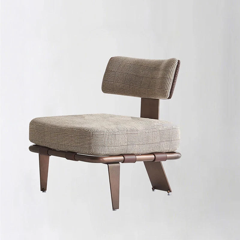 Modern Luxury Rectangular Cushion Cotton Linen Saddle-Style Faux Leather Stainless Steel Accent Chair Backrest For Living Room