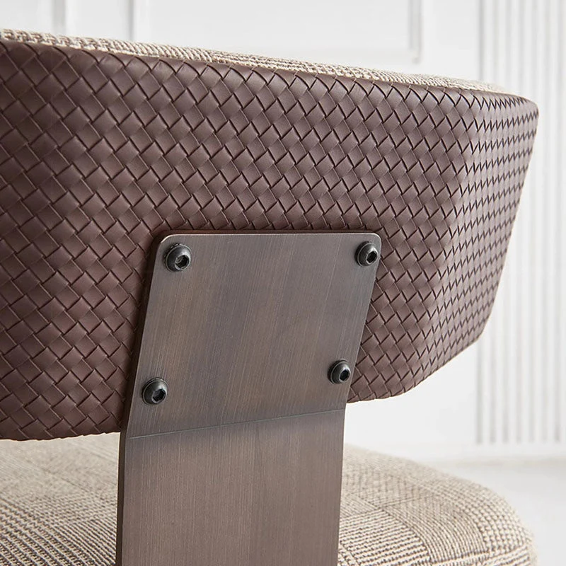 Modern Luxury Rectangular Cushion Cotton Linen Saddle-Style Faux Leather Stainless Steel Accent Chair Backrest For Living Room