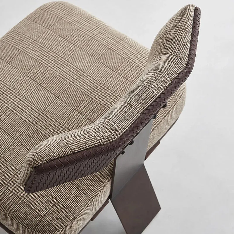 Modern Luxury Rectangular Cushion Cotton Linen Saddle-Style Faux Leather Stainless Steel Accent Chair Backrest For Living Room