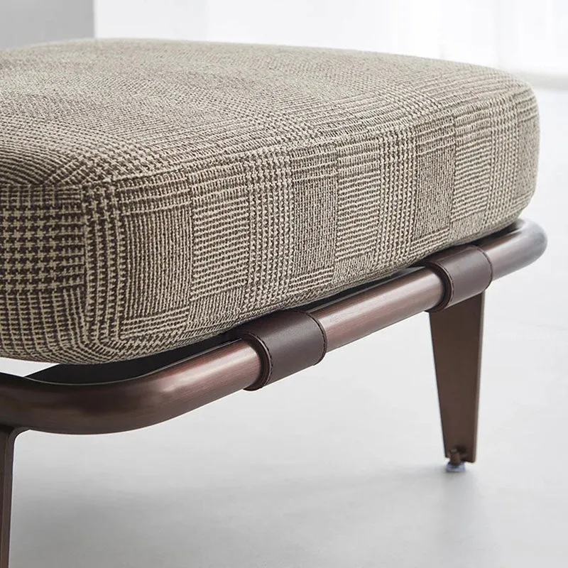 Modern Luxury Rectangular Cushion Cotton Linen Saddle-Style Faux Leather Stainless Steel Accent Chair Backrest For Living Room