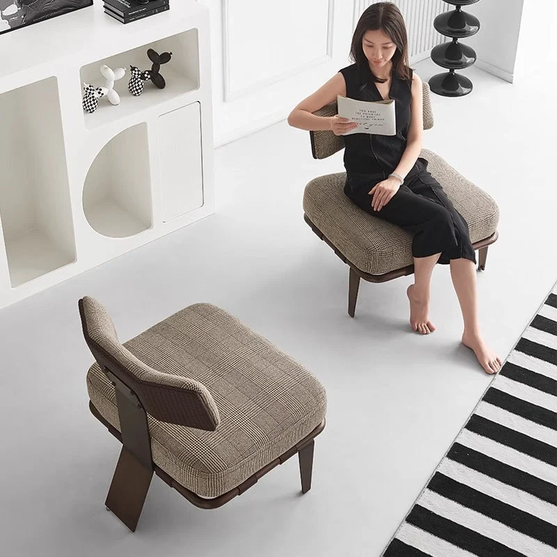 Modern Luxury Rectangular Cushion Cotton Linen Saddle-Style Faux Leather Stainless Steel Accent Chair Backrest For Living Room