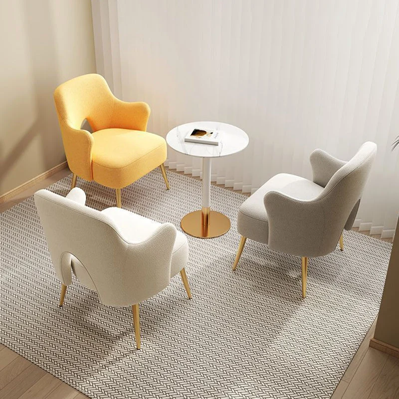 Modern Minimalist Curved Back Plywood Sponge Metal Accent Chair Backrest Armrest For Living Room