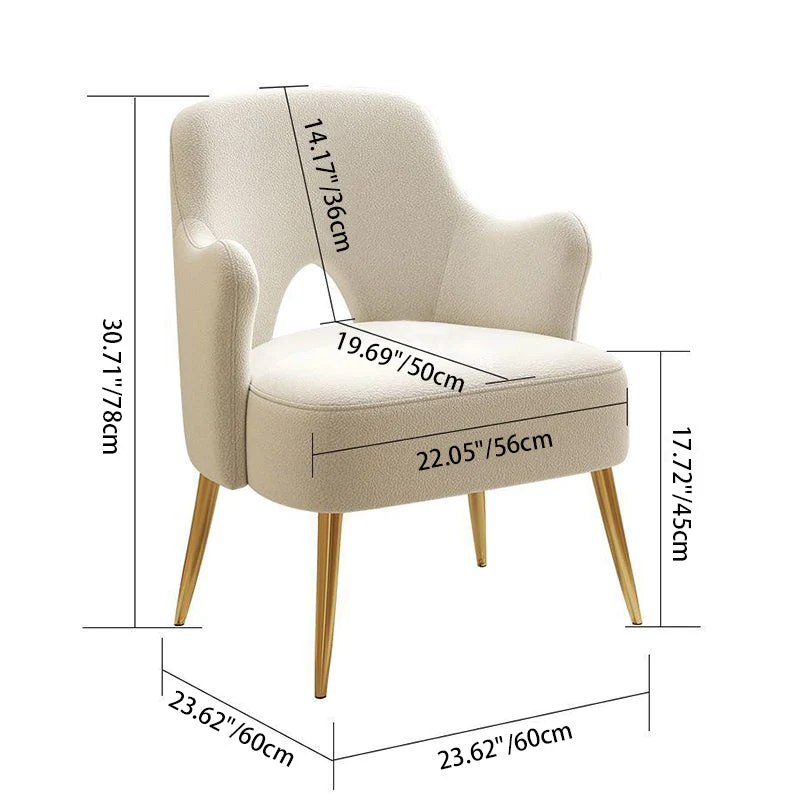 Modern Minimalist Curved Back Plywood Sponge Metal Accent Chair Backrest Armrest For Living Room