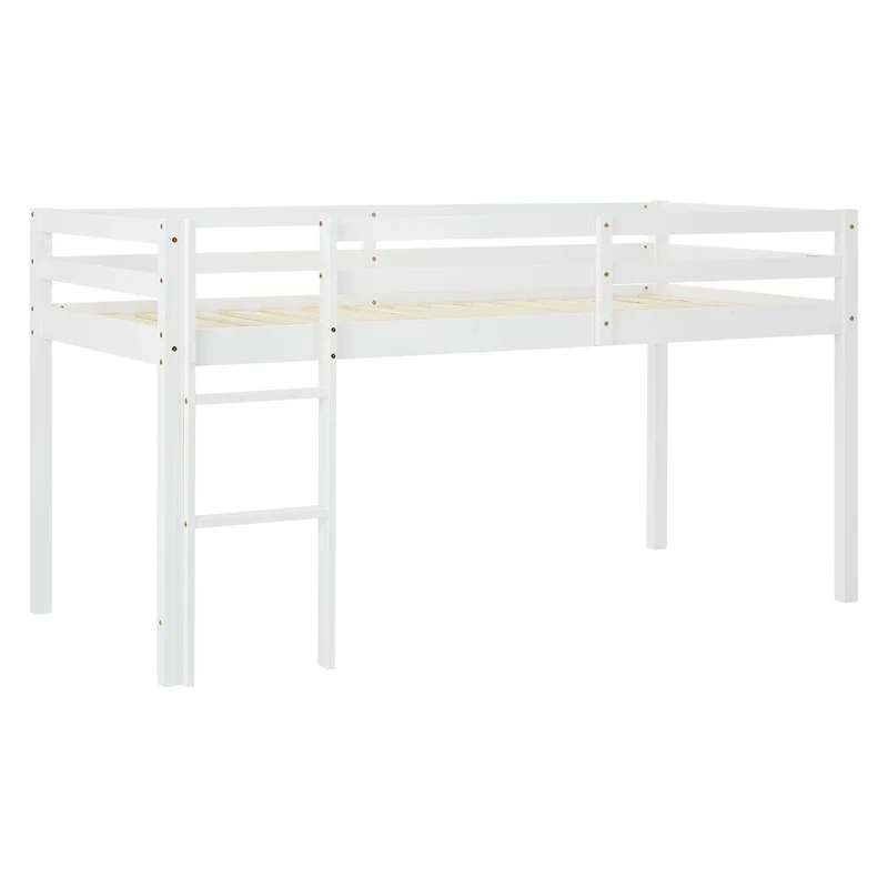 Lit mezzanine avec sommier à lattes 90x200cm avec échelle en bois laqué blanc et toile bleu incluse sans matelas LIT06248