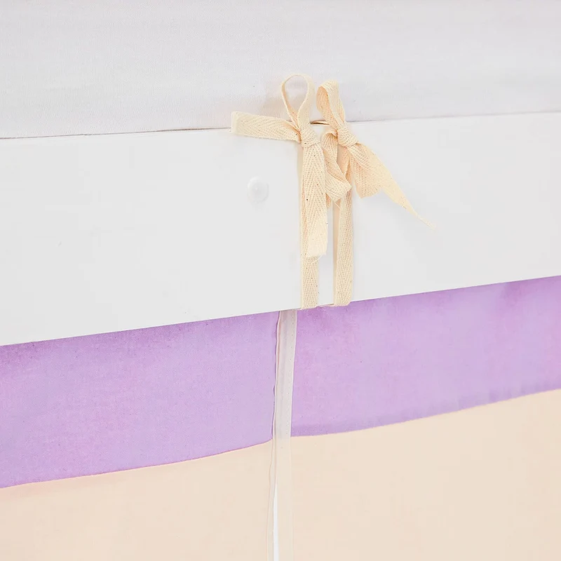 Lit mezzanine avec sommier à lattes 90x200cm avec échelle en bois laqué blanc et toile beige-lilas incluse sans matelas LIT06246