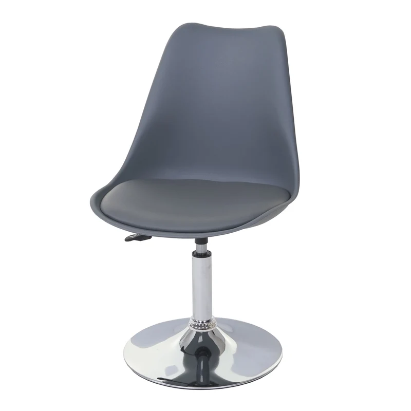 Lot de 6 chaises de salle à manger réglable en hauteur siège pivotant PVC et plastique gris foncé piètement métal chromé 04_0007775