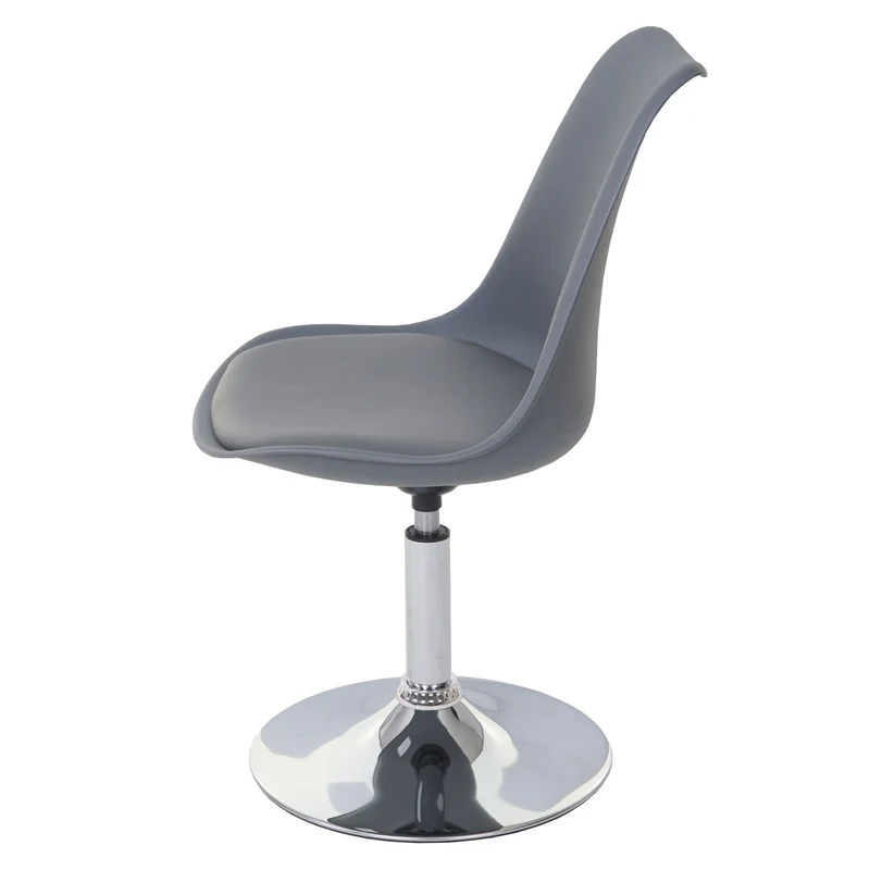 Lot de 6 chaises de salle à manger réglable en hauteur siège pivotant PVC et plastique gris foncé piètement métal chromé 04_0007775