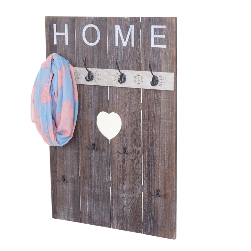 Porte-manteau mural Home panneau style vintage avec 8 crochets 91x60cm marron 04_0000993