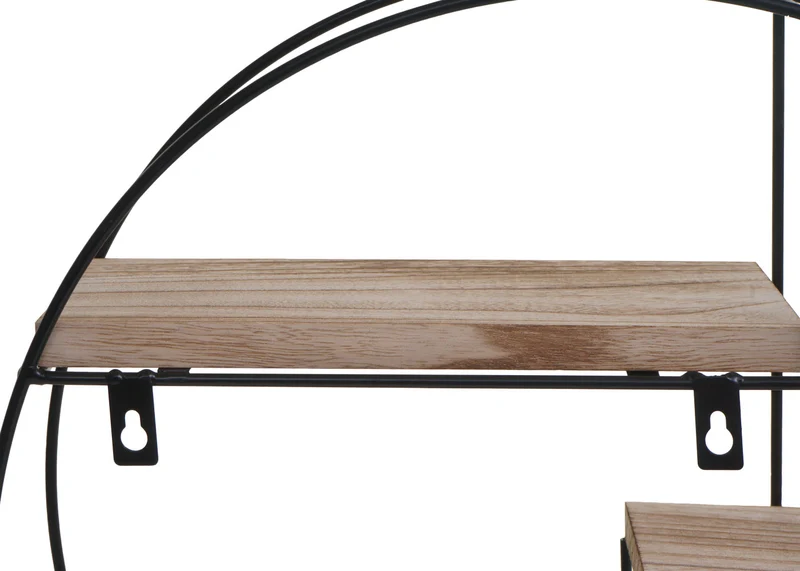 Étagère murale suspendue 4 niveaux en métal et bois naturel design industriel forme ronde 45 x 45 x 11 cm 04_0008663