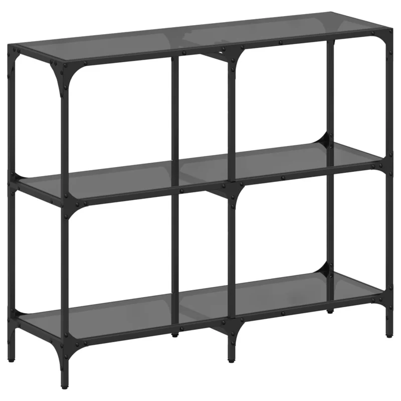 Table d'appoint console d'entrée meuble de salon avec étagères 98 x 30 x 81 cm acier noir et verre noir DEC031344