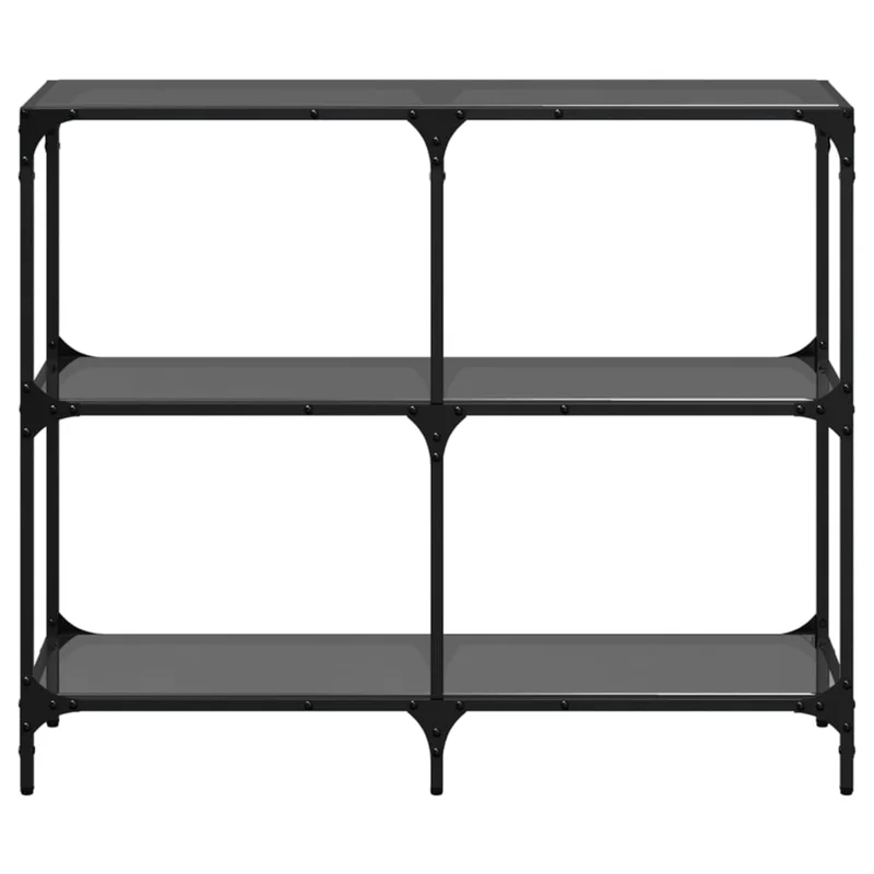 Table d'appoint console d'entrée meuble de salon avec étagères 98 x 30 x 81 cm acier noir et verre noir DEC031344
