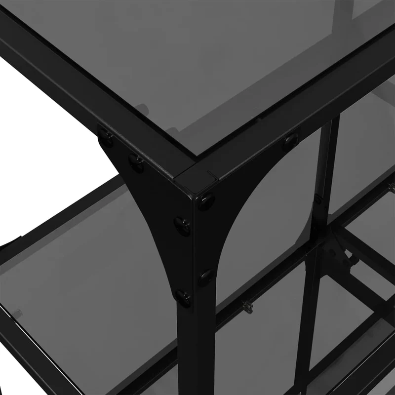 Table d'appoint console d'entrée meuble de salon avec étagères 98 x 30 x 81 cm acier noir et verre noir DEC031344