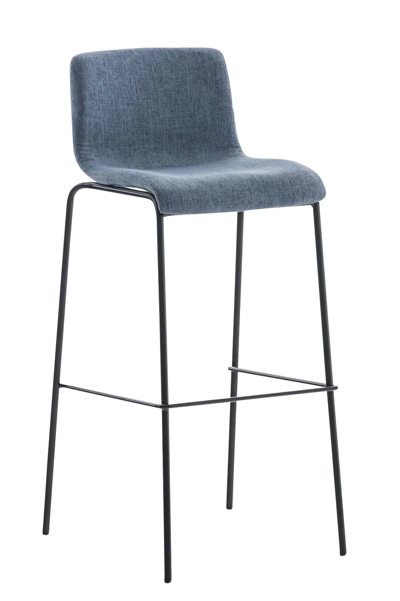 Tabouret de bar x1 design moderne empilable assise en tissu bleu et 4 pieds métal noir 10_0004952