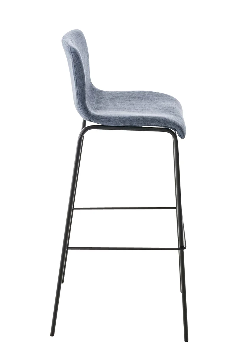 Tabouret de bar x1 design moderne empilable assise en tissu bleu et 4 pieds métal noir 10_0004952
